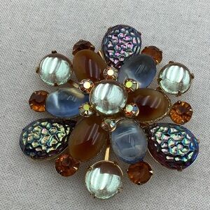 Antique Saphiret And Art Glass Brooch RARE Beauty